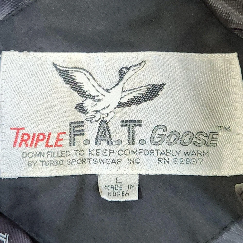 Vintage Triple F.A.T. Goose Expedition Parka Mens Large Black Red Down Puffer Co
